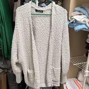 Cozy Hooded Plush Open-Front Cardigan - Light Cream